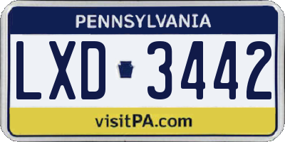 PA license plate LXD3442