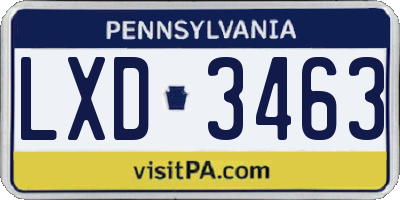 PA license plate LXD3463
