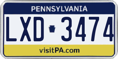 PA license plate LXD3474