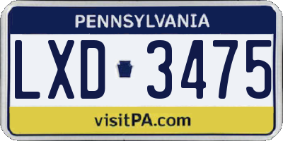 PA license plate LXD3475