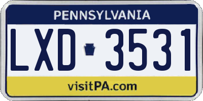 PA license plate LXD3531