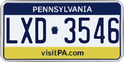 PA license plate LXD3546
