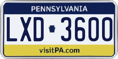 PA license plate LXD3600