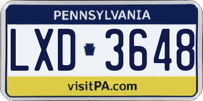 PA license plate LXD3648