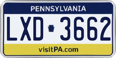 PA license plate LXD3662