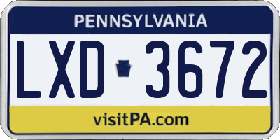 PA license plate LXD3672
