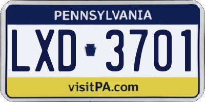 PA license plate LXD3701