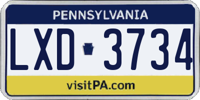 PA license plate LXD3734