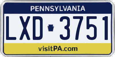 PA license plate LXD3751