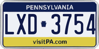 PA license plate LXD3754