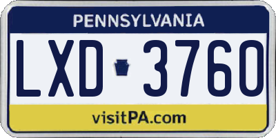 PA license plate LXD3760