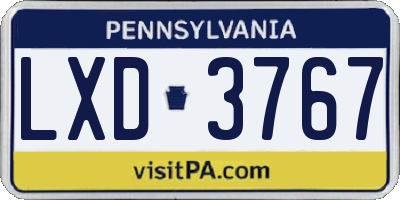 PA license plate LXD3767