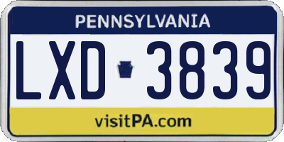 PA license plate LXD3839