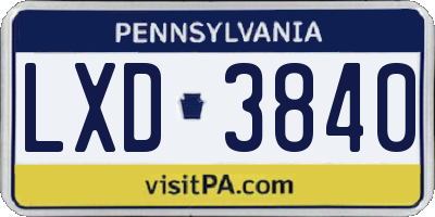 PA license plate LXD3840