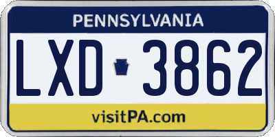 PA license plate LXD3862