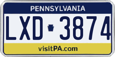 PA license plate LXD3874