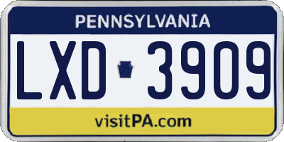 PA license plate LXD3909