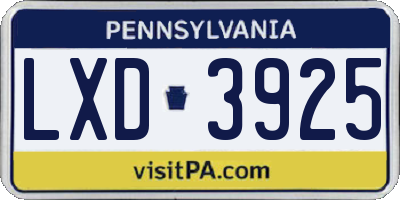 PA license plate LXD3925