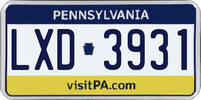 PA license plate LXD3931