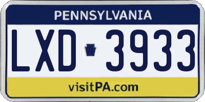 PA license plate LXD3933