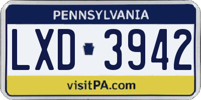 PA license plate LXD3942