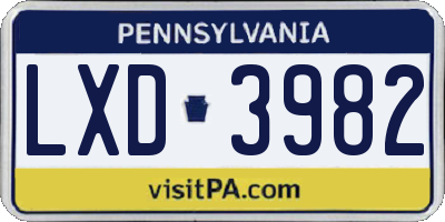 PA license plate LXD3982