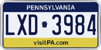 PA license plate LXD3984
