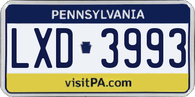 PA license plate LXD3993