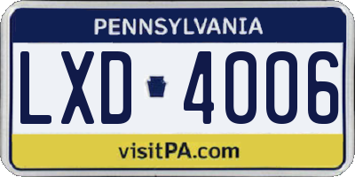 PA license plate LXD4006
