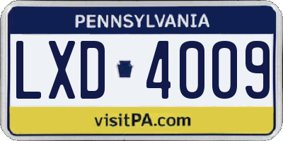 PA license plate LXD4009