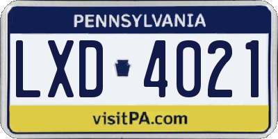 PA license plate LXD4021