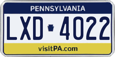 PA license plate LXD4022