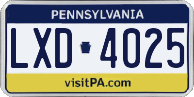 PA license plate LXD4025