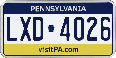 PA license plate LXD4026