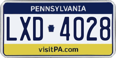 PA license plate LXD4028
