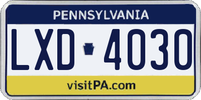 PA license plate LXD4030