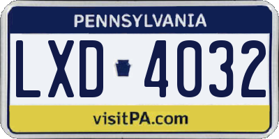 PA license plate LXD4032