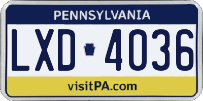PA license plate LXD4036