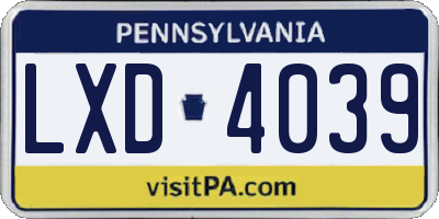 PA license plate LXD4039