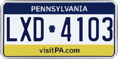 PA license plate LXD4103