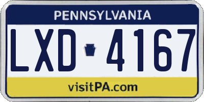 PA license plate LXD4167