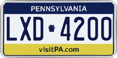 PA license plate LXD4200