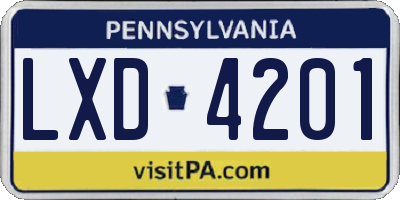 PA license plate LXD4201