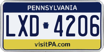 PA license plate LXD4206