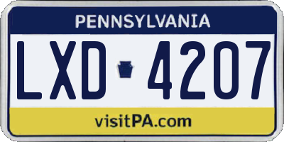 PA license plate LXD4207
