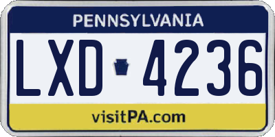 PA license plate LXD4236