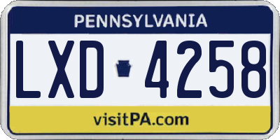 PA license plate LXD4258