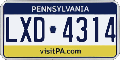 PA license plate LXD4314