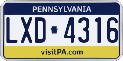 PA license plate LXD4316