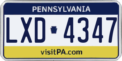 PA license plate LXD4347